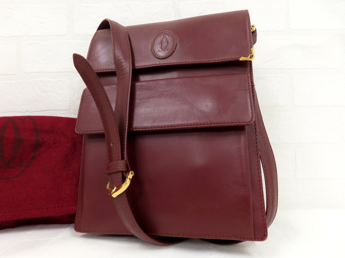 ◆美品◆Cartier カルティエ◆マスト◆カーフ レザー 本革◆ショルダー バッグ◆ボルドー ゴールド金具◆ロゴ型押し◆フラップ◆A17295拍卖