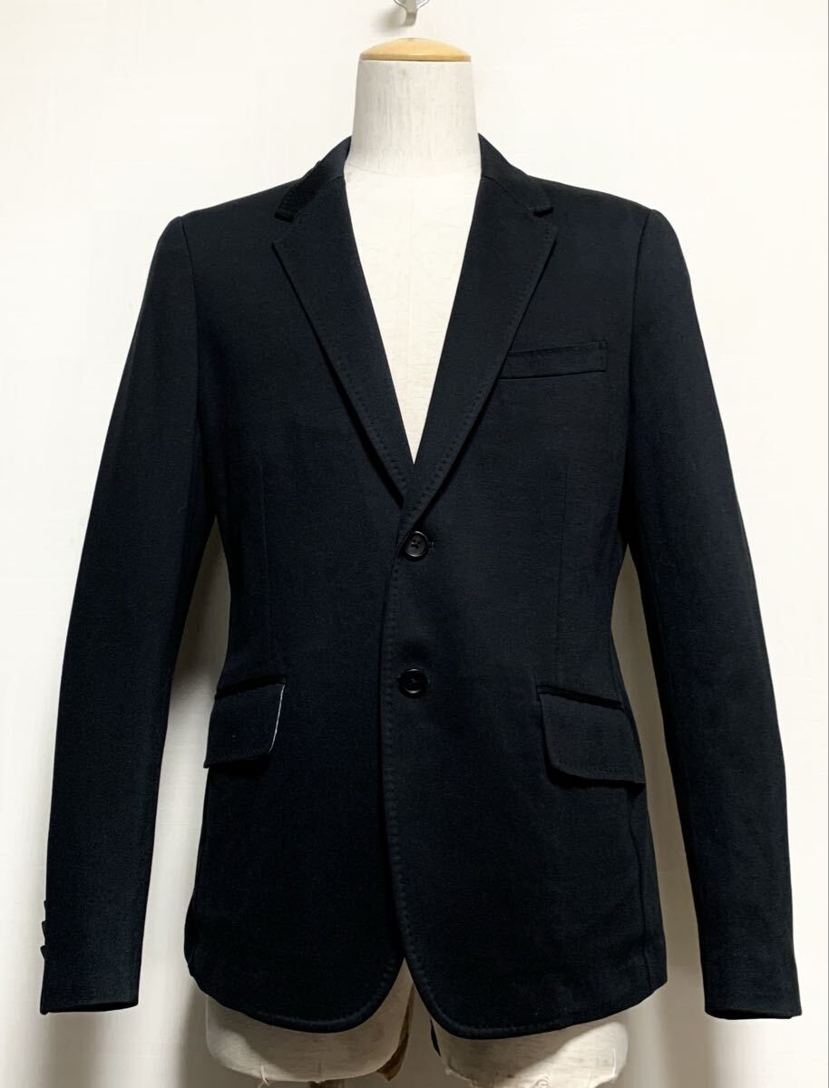 新品同様:PS Paul Smith(ポールスミス).化繊混紡 コットンジャージ 2B テーラード ジャケット L2(LL/黒/本切羽/お台場仕立て/肩45幅52丈70)拍卖