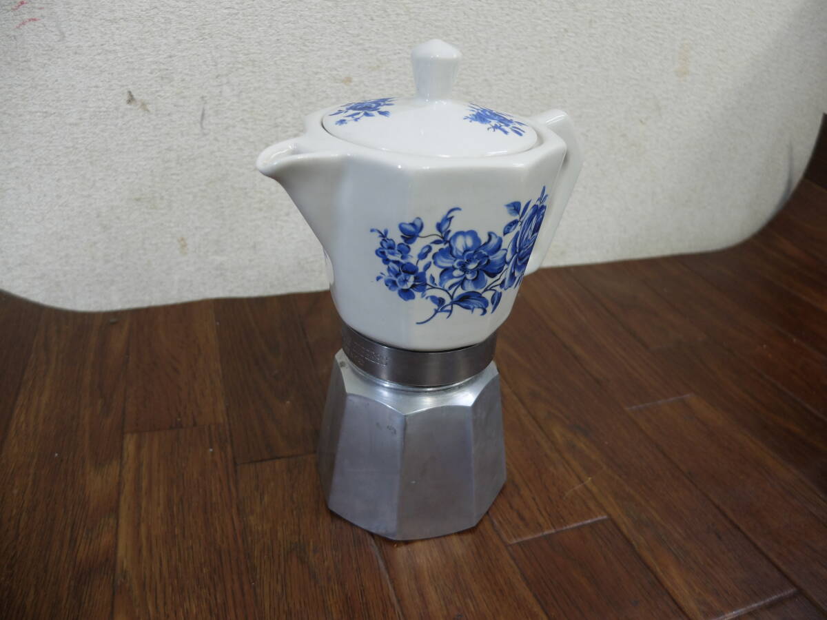 ★☆イタリア製 FLORY EXPRESS エスプレッソ 直火式 イタリア製 ヴィンテージ コーヒーメーカー陶器 花柄 レトロアンティーク風☆★拍卖