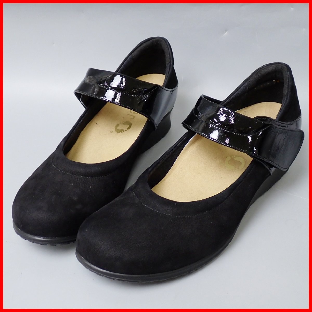 ★Jollier Casual/ジョリア ブラックヌバック/エナメル カジュアルパンプス 24.5cm/ストラップシューズ/フォーマル&1810400036拍卖