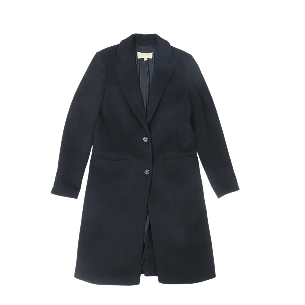 美品 MICHAEL MICHAEL KORS マイケル・コース チェスターコート ロングテーラードジャケット シングル アウター 2 黒 ブラック拍卖