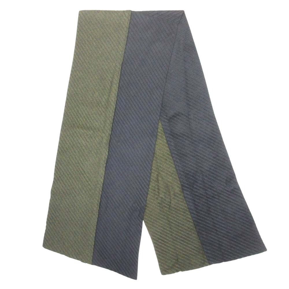 美品 HOMME PLISSE ISSEY MIYAKE オム プリッセ イッセイミヤケ 14aw プリーツマフラー 小物 バイカラー カーキ 黒 ブラック拍卖