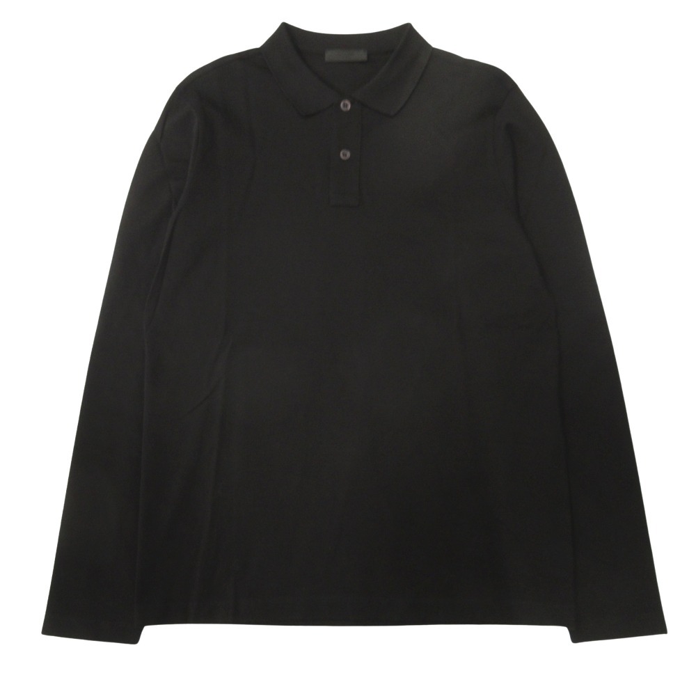 新品同様 PRADA プラダ 23aw ロング ポロシャツ カットソー 長袖 鹿の子 無地 M 黒 ブラック拍卖