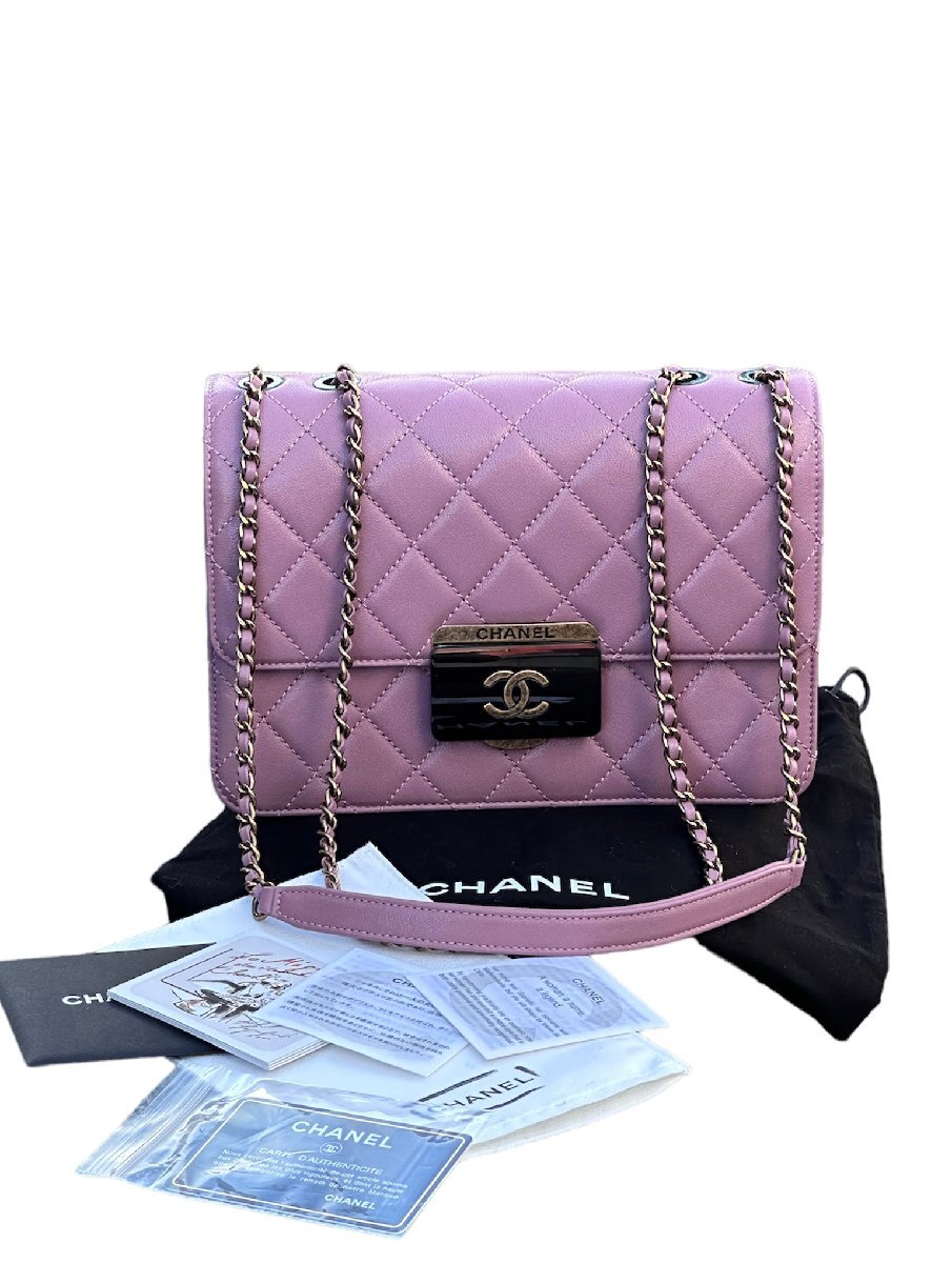 保管品◆シャネルCHANELマトラッセヴィンテージVintage加工ココマーク金具チェーントートバッグショルダーバッグチェーンバッグパープル紫拍卖