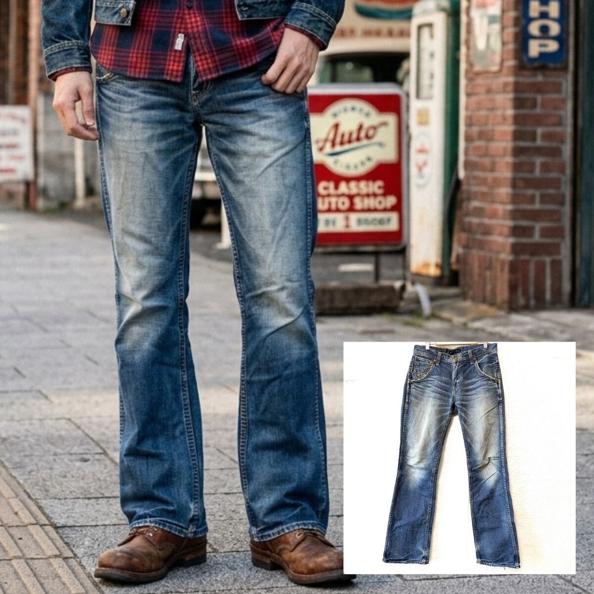 日本製!【Johnbull】ジョンブル デニム パンツ ブーツカット ジーンズ ジーパン アメカジ ウォッシュ加工 インディゴ メンズ M/Y47029UU拍卖