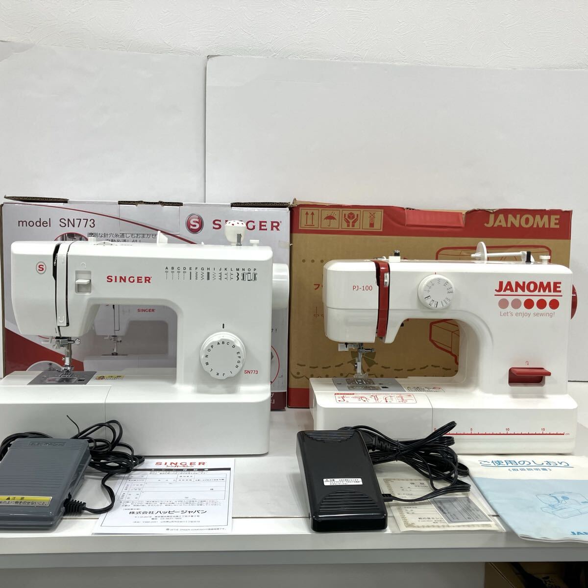 【5319】1000円〜 現状品 電動ミシンまとめ売り JANOME PJ-100 SINGER SN773 フットコントローラータイプ 動作確認済み 縫い目OK 拍卖