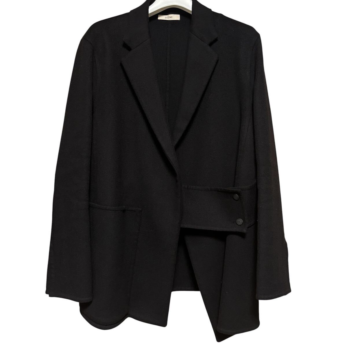 CELINE セリーヌ Fall Winter フィービー期 カシミヤ混 アシンメトリー ジャケット コート ブラック 黒 アウター ベルト付き phoebe philo拍卖