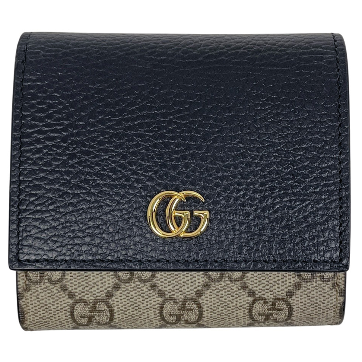 グッチ GUCCI ダブルG バイカラー ミディアム ウォレット 二つ折り財布 ベージュ ブラック 598587 レディース 【中古】拍卖