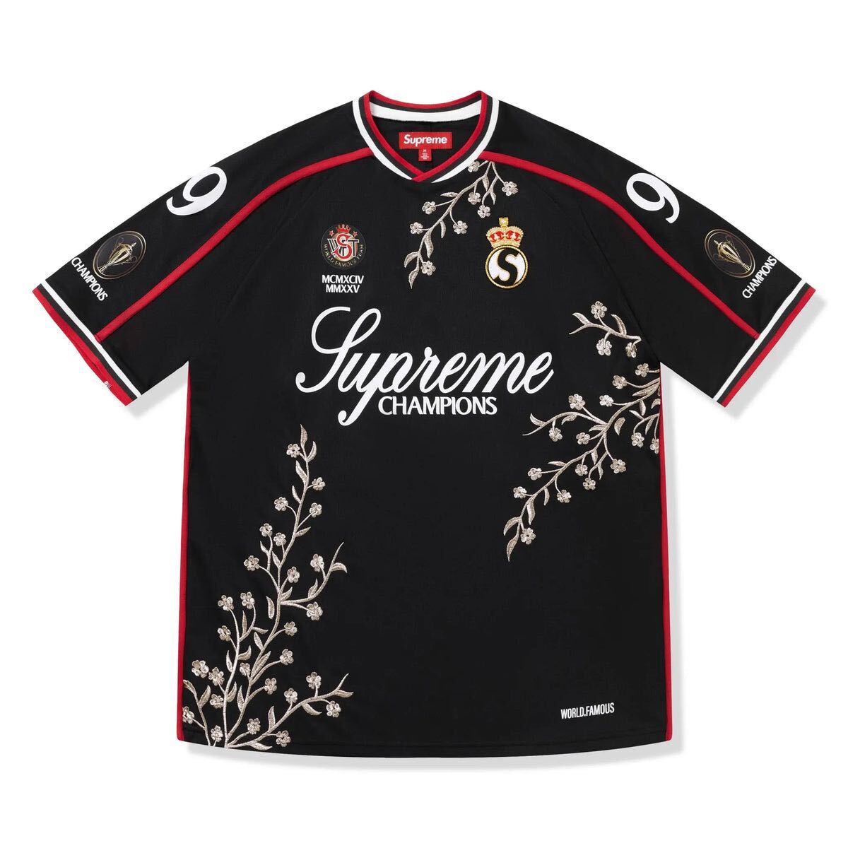【美品】25FW Supreme Floral Soccer Jersey サイズXL ブラック シュプリームフローラルサッカージャージ ボックス拍卖