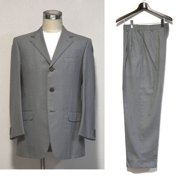 239★超美品★GIANNI VERSACE★ヴェルサーチ★気品あるグレー#ロゴ入り釦メデューサ裏地#満足度120%高級感あるスーツ春夏4シーズン50/LW87拍卖