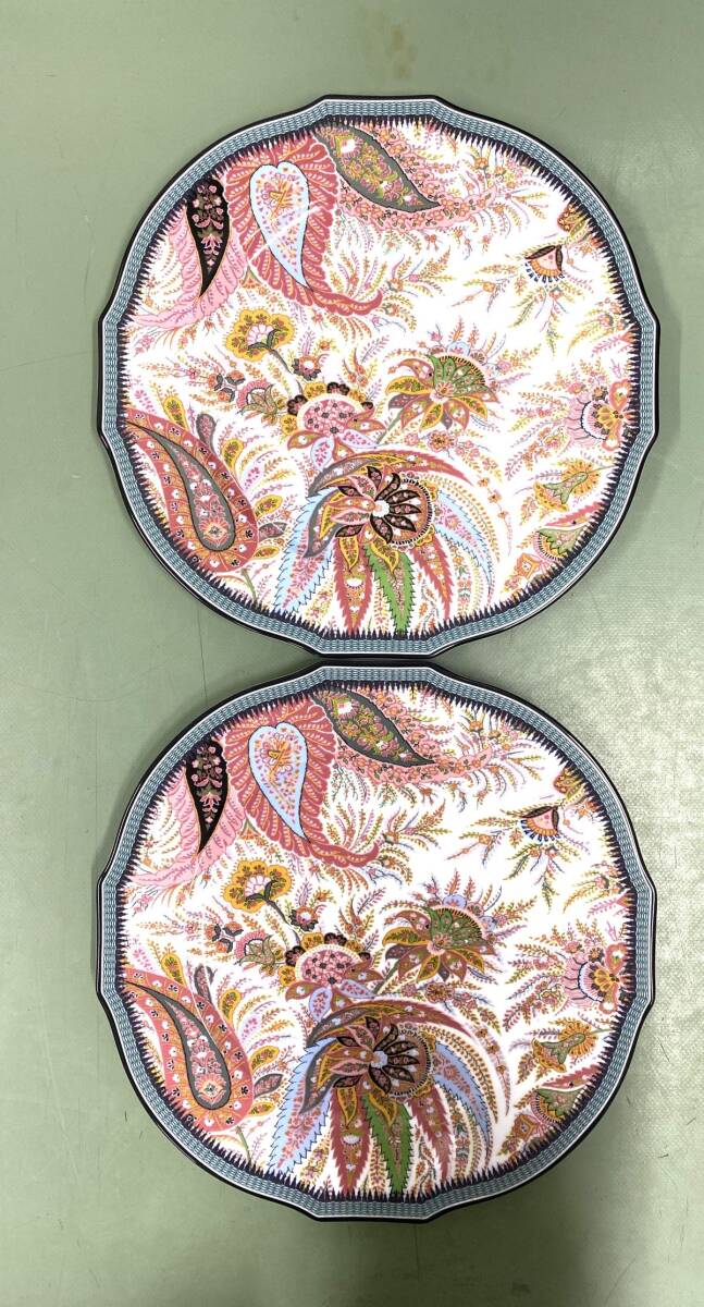 (15559Z)未使用・長期保管品 エトロ×ジノリ1735 コラボ食器 【ボーホー・バタフライ】 ペアプレート 直径約31cm 紙箱付き拍卖