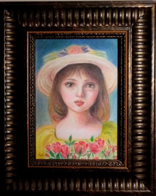 ☆☆☆色鉛筆画 葵風紗 「バラと女の子」拍卖