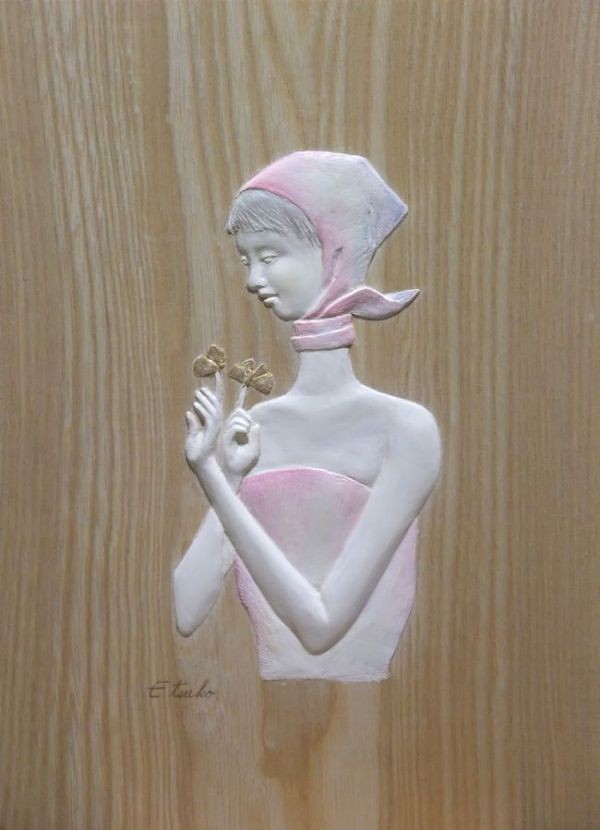 ☆☆☆☆彫刻 日展特選(工芸美術)作家 齋藤悦子 「蝶戯女性」拍卖