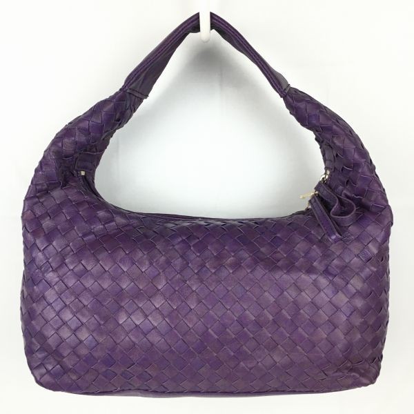 未使用品!I L BIANCO/イルビアンコ レザーショルダーバッグ 紫 編み目加工 管NO.WB2-43拍卖