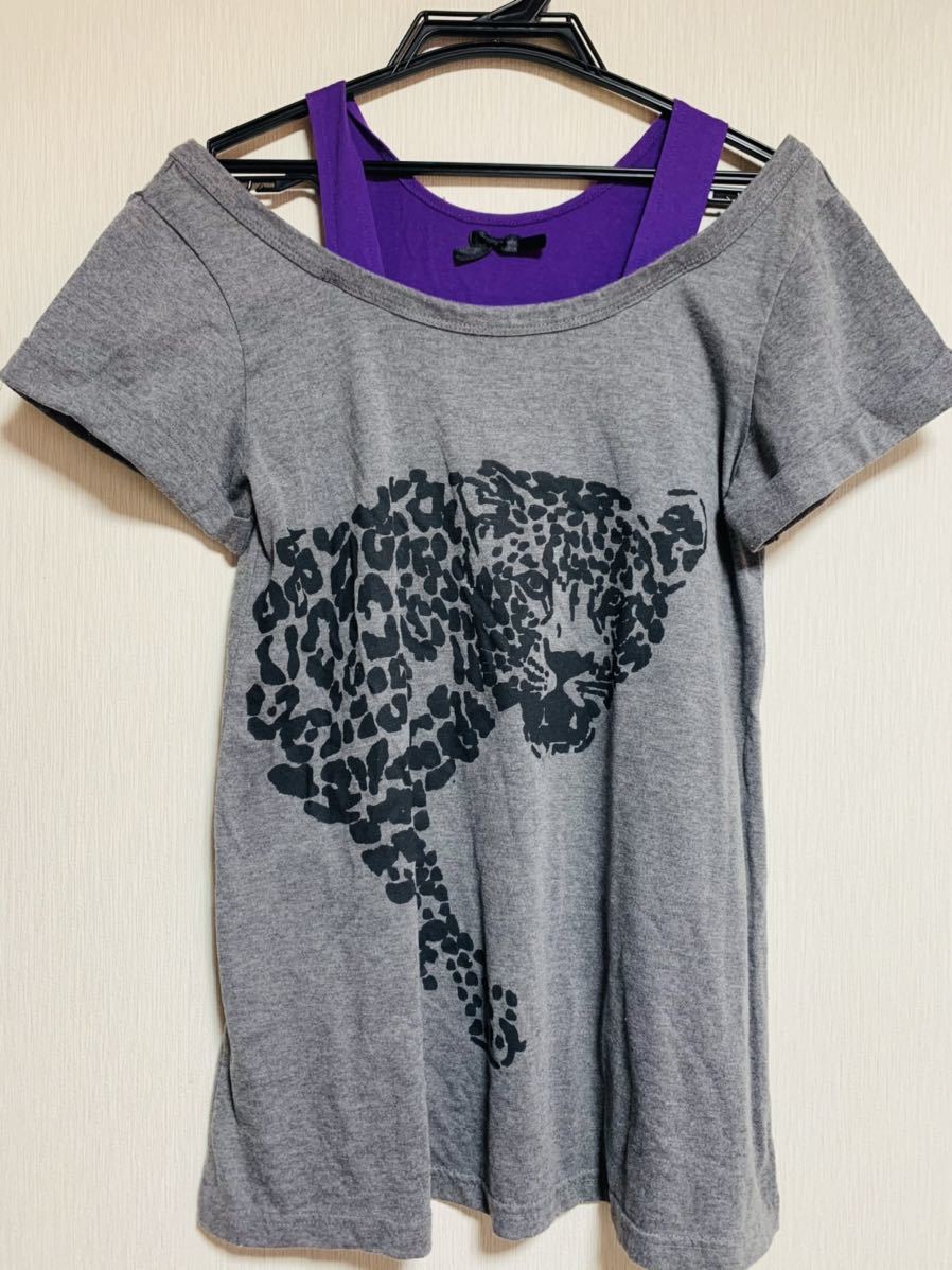 ヒョウ柄レイヤード風半袖カットソー♪~M~拍卖