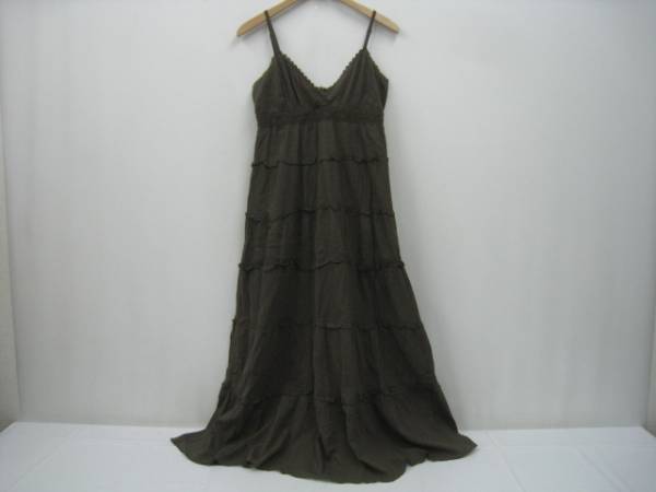 FROLIC フローリック マキシ丈ワンピース フリル 肩紐 茶 M拍卖