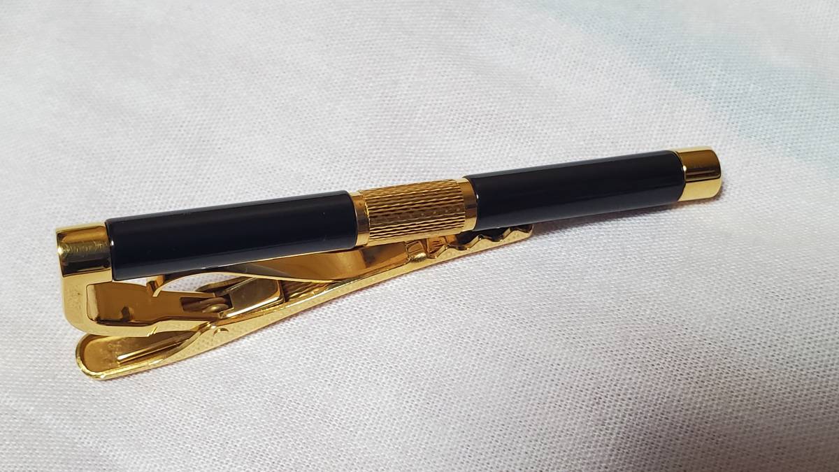 正規美 Dunhill ダンヒル dエンブレムロゴ プリズムメッシュ コンビネクタイピン 黒×金 ラウンドタイピン アイコンタイバー★タイクリップ拍卖