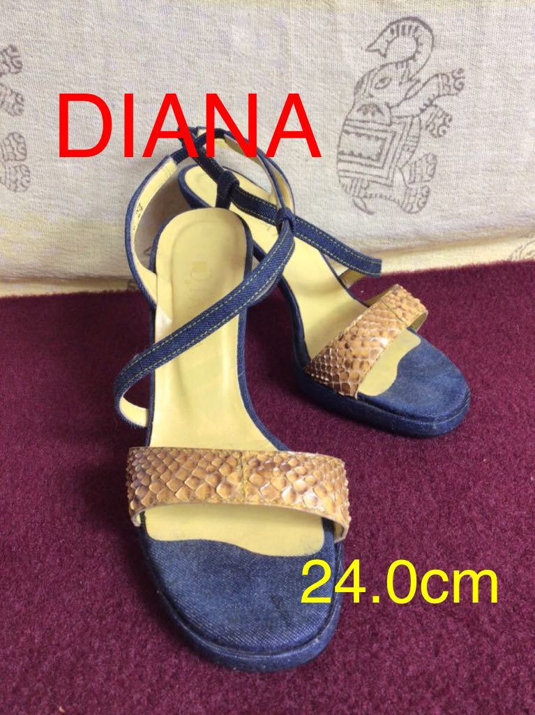 【売り切り!送料無料】中古品 A-103 DIANA サンダル デニム素材 ヘビ柄 サイズ24cm 激安価格 拍卖
