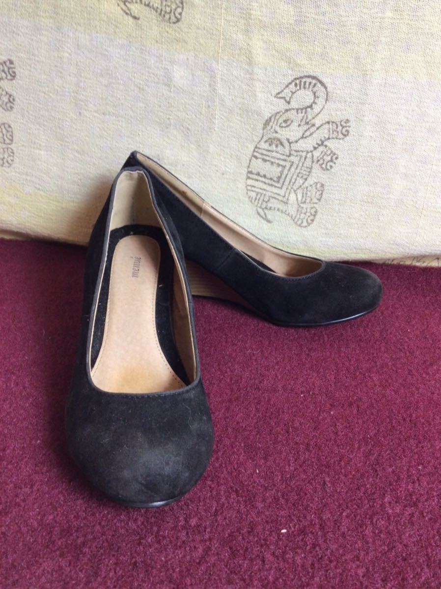 【売り切り!送料無料】A-103 menue パンプス スエード素材 ブラック 冠婚葬祭 22.5cm 未使用に近い中古品拍卖