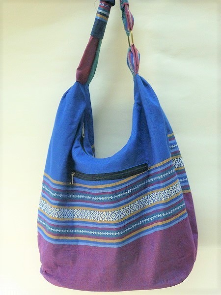 ★アジアン雑貨★コットン地ショルダーバッグ★ブルー/パープル★拍卖