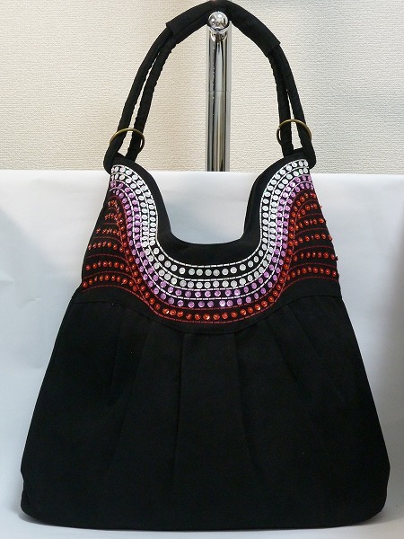 ★アジアン雑貨★スパンコールトートーバッグ★ブラック★拍卖
