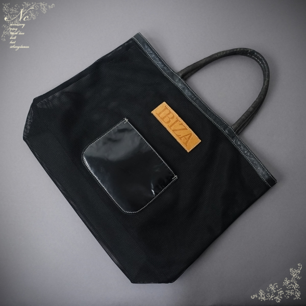 USED*IBIZA/イビサ/レザーハンドル?/メッシュトート/ブラック黒色拍卖