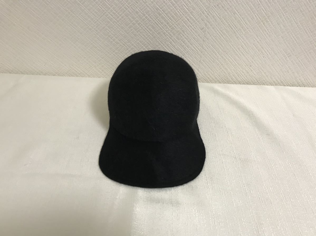 美品本物オーバーヘッドOVERHEADラビットフェルトファーワークキャスケット帽子黒ブラックメンズレディーススーツビジネスイタリア製M拍卖