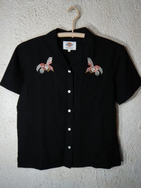 to2620 Dickies ディッキーズ レディース レーヨン 混紡 半袖 オープンカラー 鳥 刺繍 シャツ 人気 送料格安 ストリート拍卖