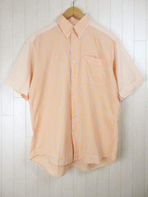 ニジュウサンクオム 23区HOMME シャツ ボタンダウン ギンガムチェック ストライプ 半袖 オレンジ ホワイト 46拍卖