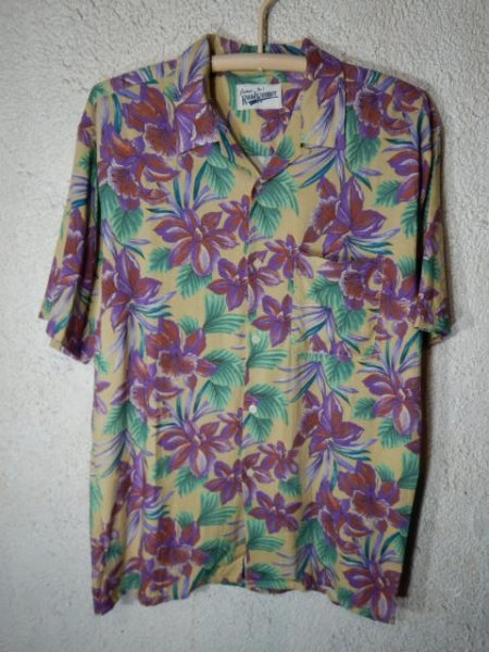 to2628 レア Road Runner 日本製 レトロ vintage ビンテージ リネン レーヨン 混紡 アロハ シャツ 華 総柄 デザイン 人気拍卖