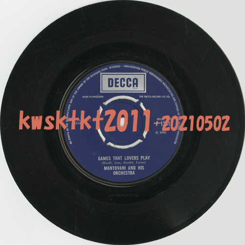 F-12515★Mantovani and His Orchestra Games That Lovers Play/Somewhere My Love拍卖