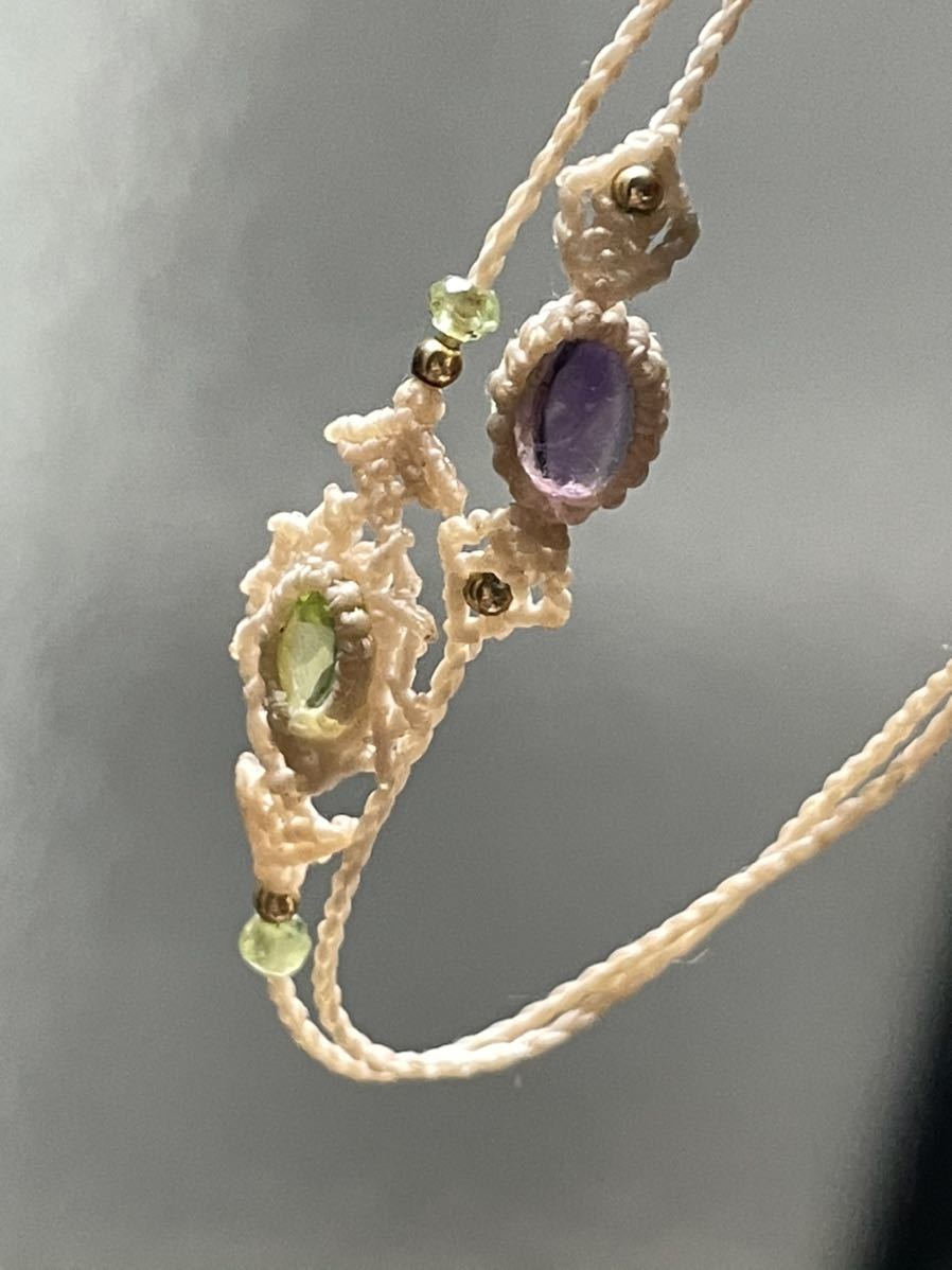 ペリドット アメジスト マクラメ ブレスレット 天然石 パワーストーン 誕生石 8月 2月拍卖