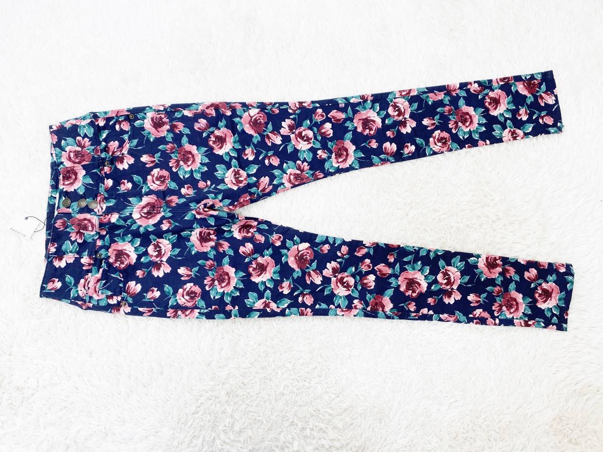 レディスSサイズ:ダズリン【dazzlin】ハイウエスト*ストレッチスキニーパンツ:濃紺ネイビー*花柄 定価:7,500+税拍卖