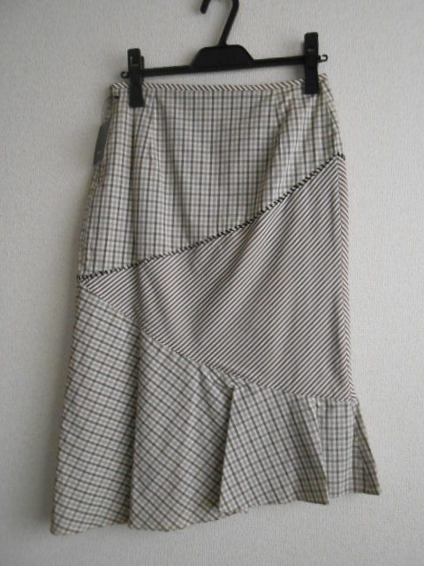 ♪即決 送料無料 新品 タグ付き★OZOC オゾック★パッチワーク風 スカート フレア 38サイズ ブラウン系 アシンメトリー 拍卖