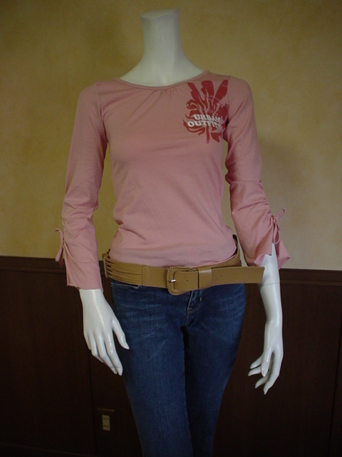 ♪即決 送料無料 新品 A.TOPシャーリング 長袖 ピンク カットソー バック プリント ストレッチ 袖先可愛い ハワイアン 南国 ギャル拍卖