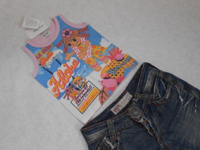 ♪送料無料 即決 新品 ★WILL MERY アロハ 柄 タンクトップ ピンク 女の子 夏コーデ レトロ風 ノースリーブ 100 インナー 重ね着拍卖