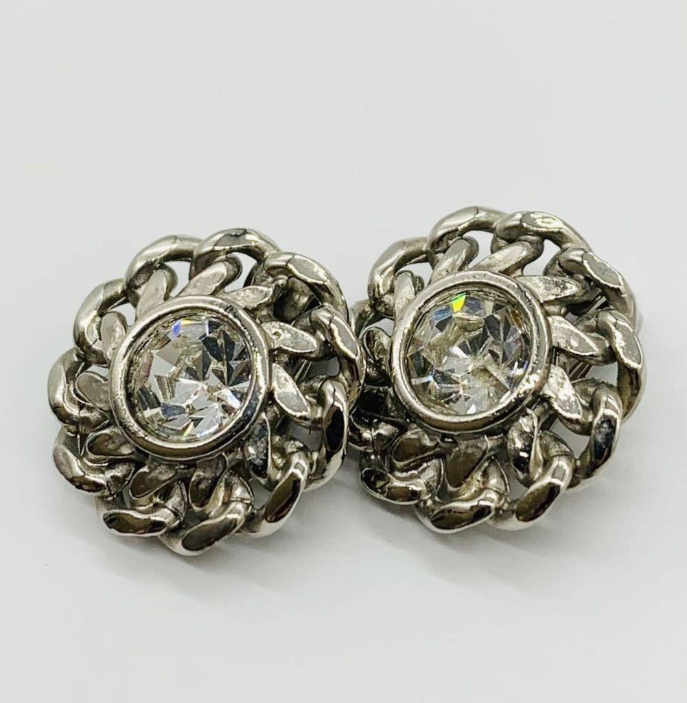 【美品】ヴィンテージ チェーン クリアストーン シルバー系 イヤリング ビジュー拍卖