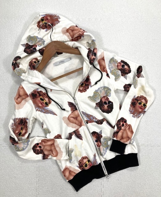 D1 JOYRICH ジョイリッチ トップス パーカー フーディー ダブルジップ ジップジャケット エンジェル柄 総柄 sizeXS コットン100%拍卖