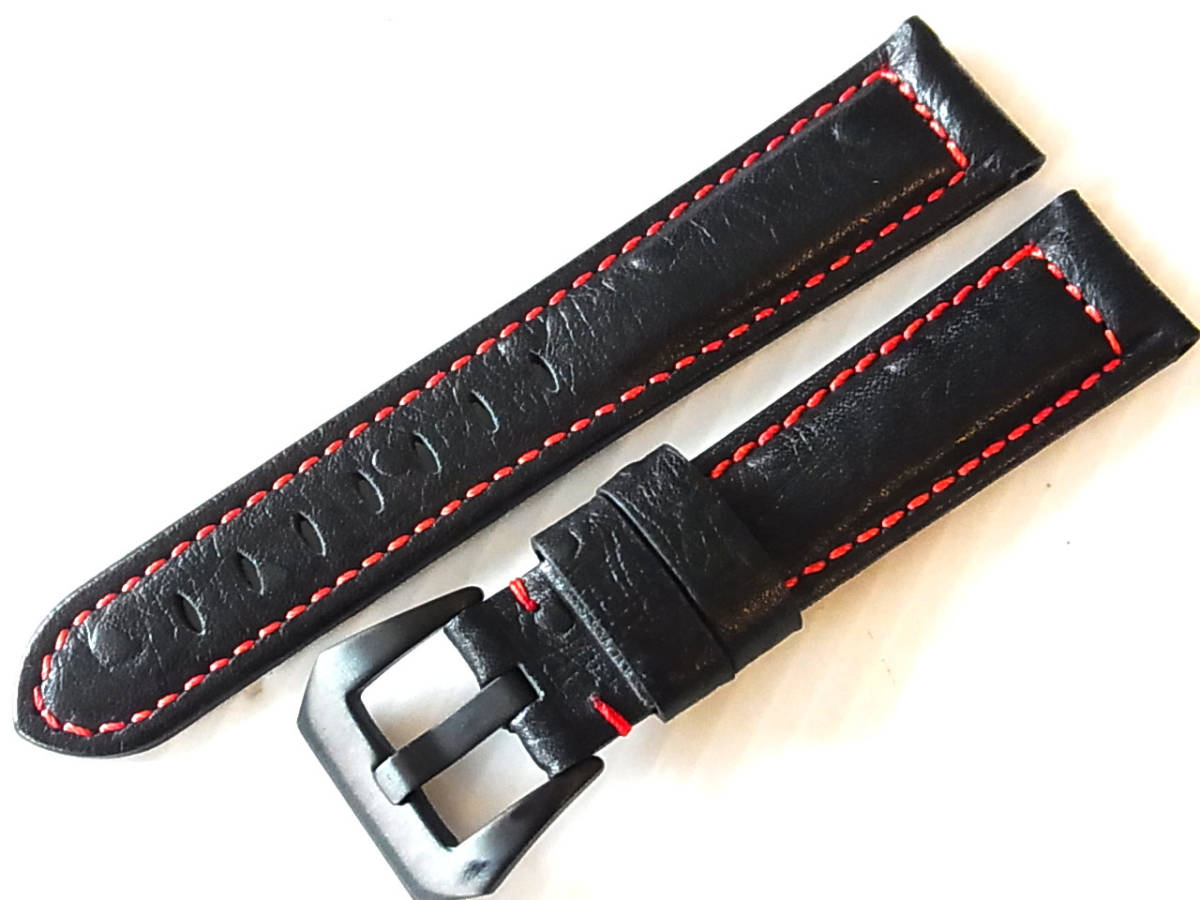 オーストリッチ型押 本革 黒 赤ST フィッシュテール装着 20mm 32OU17MIX拍卖