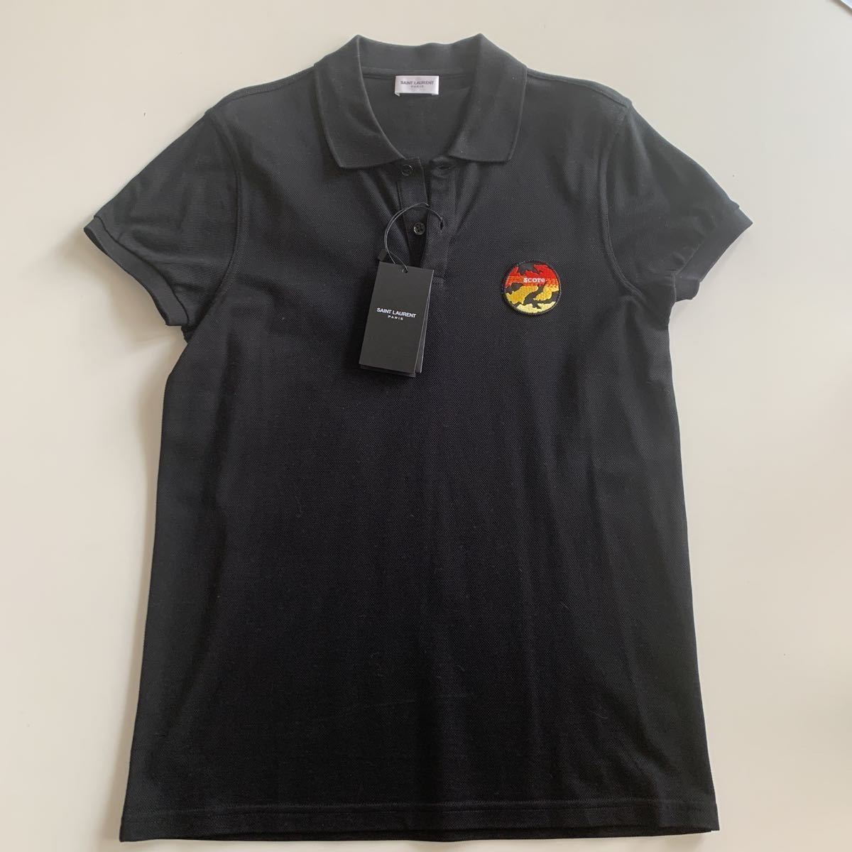 【SAINTLAURENT PARIS 新品 未使用】サンローランパリ メンズ 半袖 ポロシャツ 黒 XS~Sサイズ 半袖シャツ イタリア製 トップス拍卖