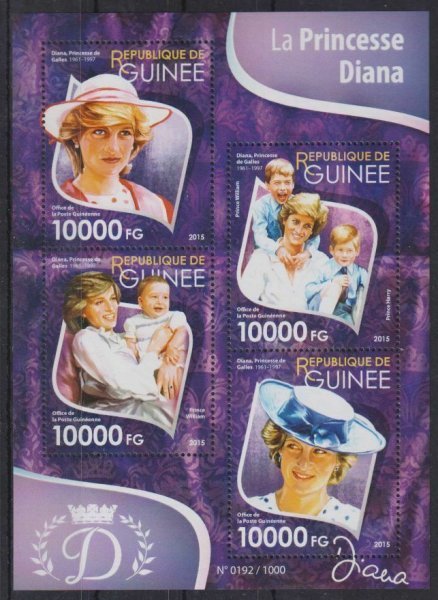 ギニア切手『ダイアナ妃』4枚シート 2015拍卖