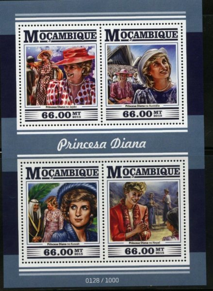 モザンビーク切手『ダイアナ妃』4枚シート 2015拍卖