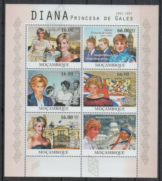 モザンビーク切手『ダイアナ妃』6枚シート 2010拍卖