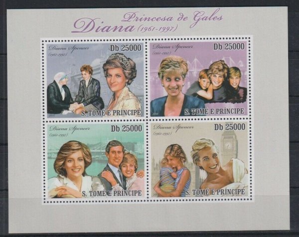サントメプリンシペ切手『ダイアナ妃』4枚シート 2010拍卖