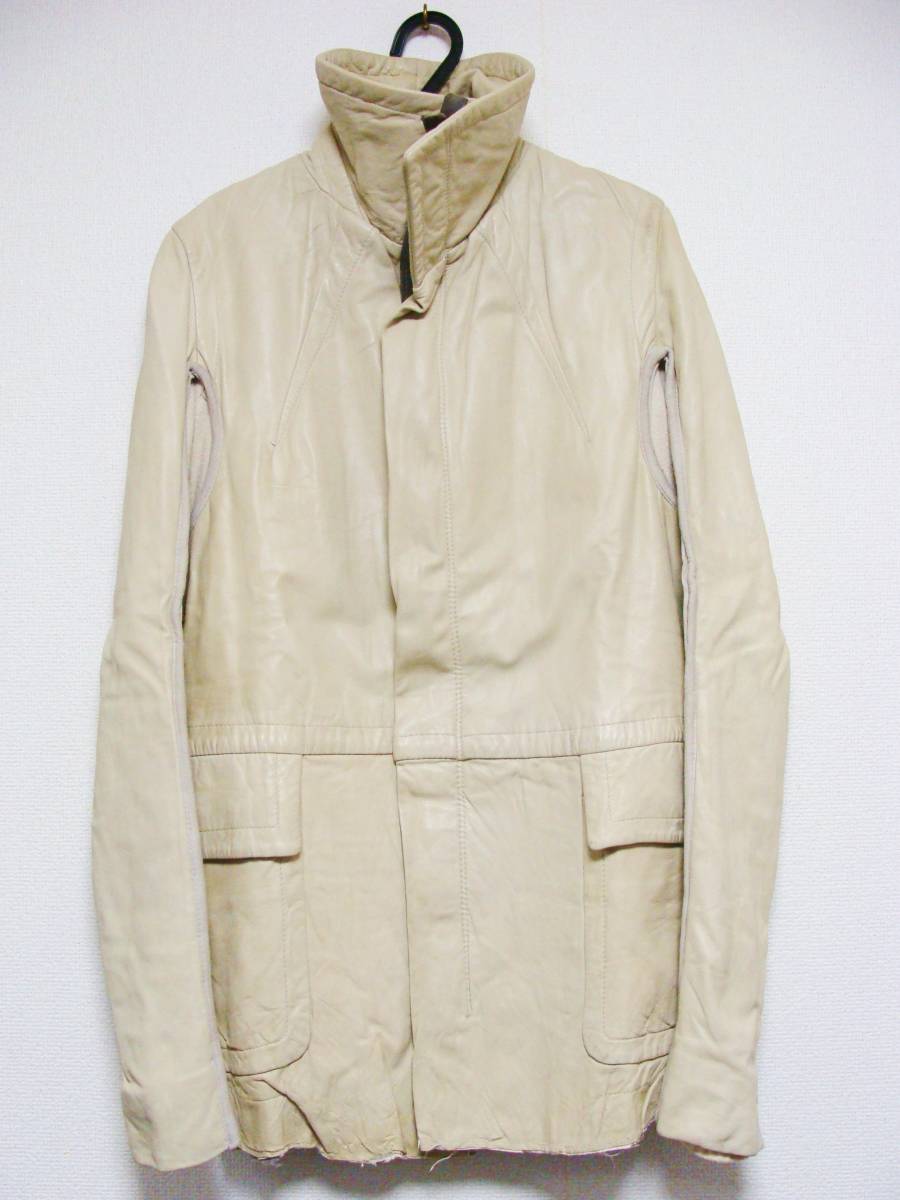 rick owens リックオウエンス ◇ ハイ カウル ネック レザー 皮 革 ロング ジャケット ブルゾン コート拍卖