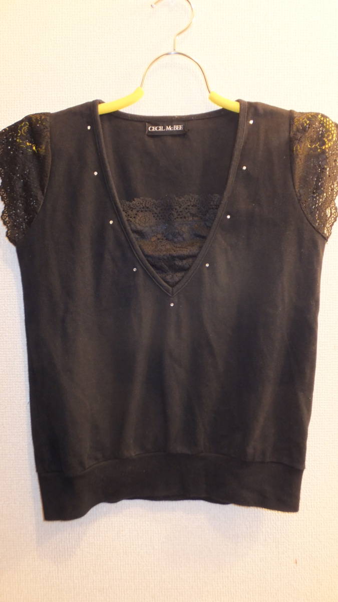 ★CECIL Mc BEE★ Ladies Tops セシルマクビーレディーストップス サイズM程度 USED IN JAPAN BLACK 黒色拍卖