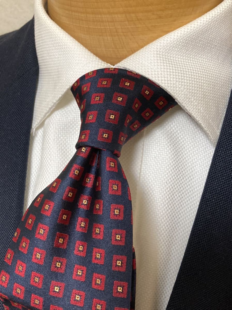 【美品】INES DE LA FRESSANGEフランス製ネクタイ 大剣約9.5cm 高級シルク ネイビー×レッド ネクタイ拍卖