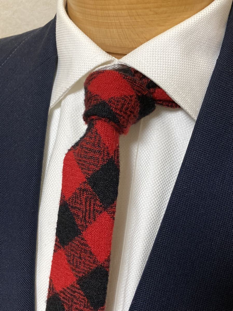 【定番】ユナイテッドアローズ ウールナロータイ 大剣約5cm レッド×ブラックブロックチェック ネクタイ拍卖