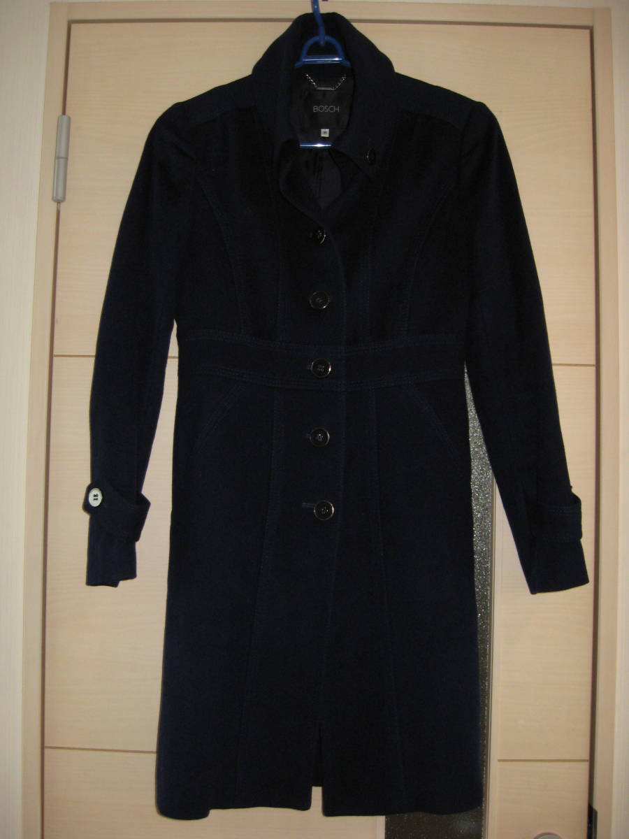 即決 ボッシュ BOSCH カシミヤ混 ウールロングコート 紺 ネイビー M拍卖