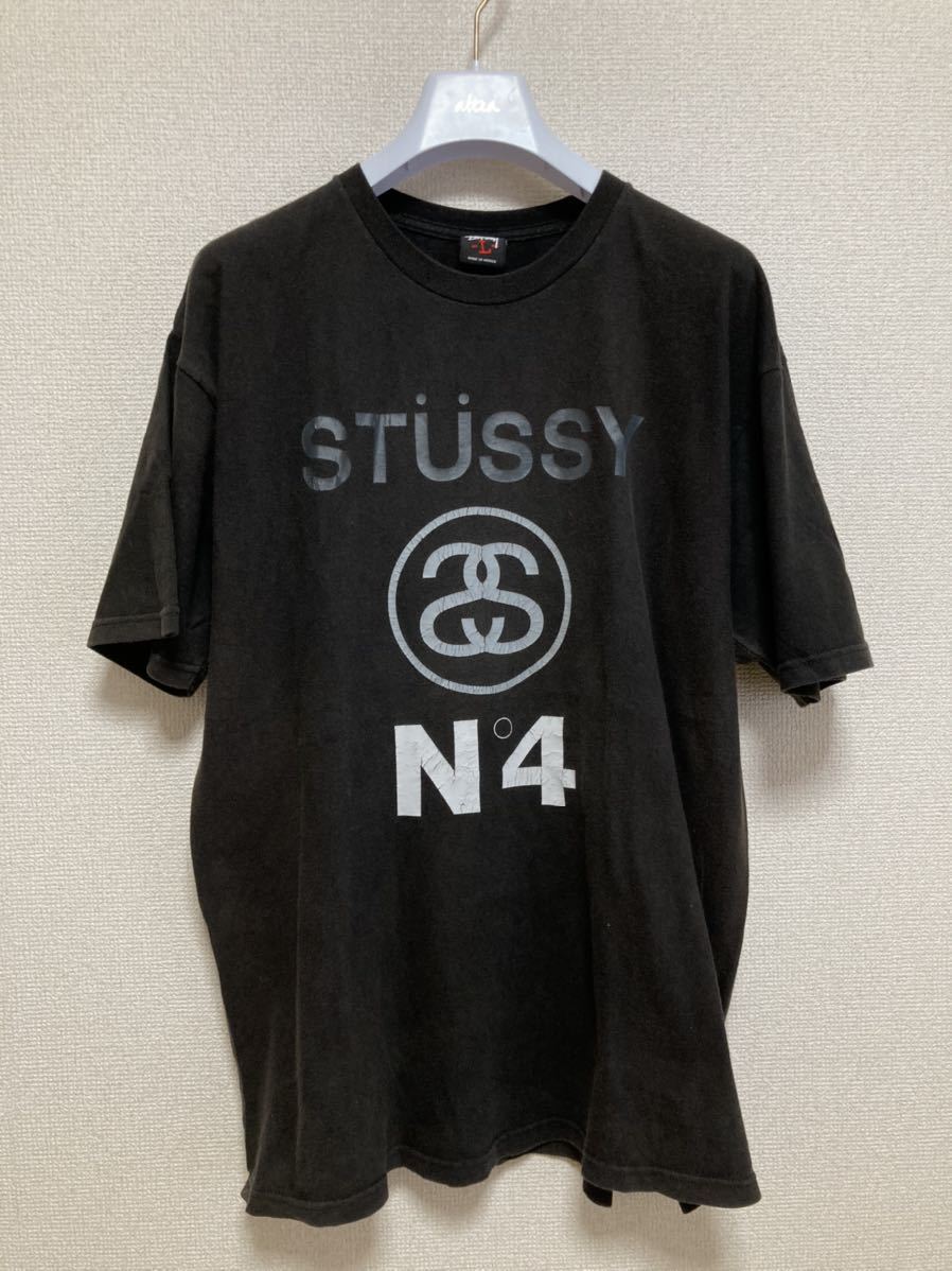 00's~ STUSSY ステューシー 半袖 プリントTシャツ シャネルロゴ N°4 ロゴ L 黒系 LOCAL COLOR拍卖